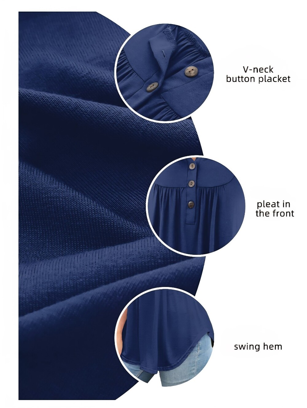 Women’s Navy Short Sleeve Button Henley Top- HIT THE LIKE BUTTON FOR SALE PRICE! - Picture 5 of 7